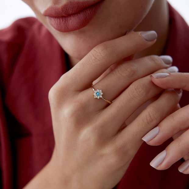 14k Gold Turquoise Flower Ring