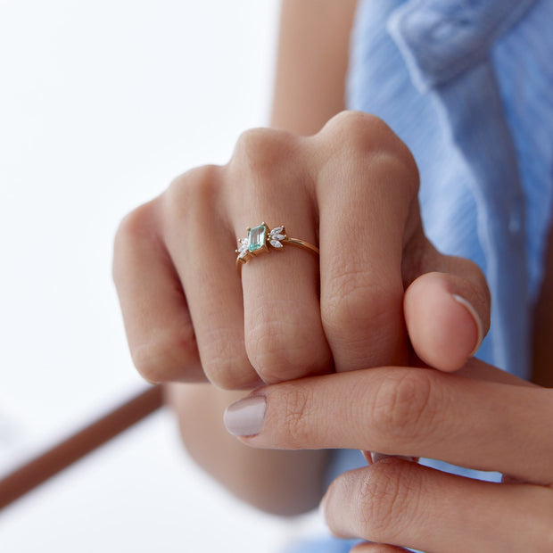 14k Gold Aquamarine Lotus Ring