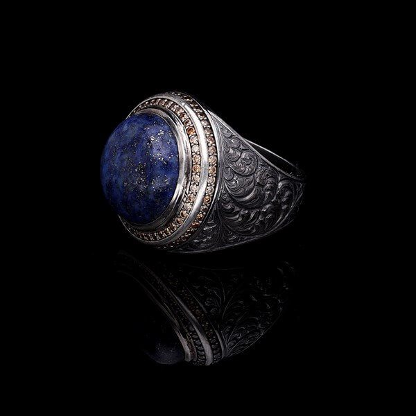 Men’s Sterling Silver Round Lapis Lazuli Ring