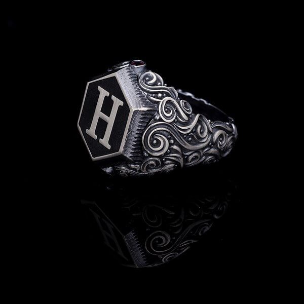 Men’s Sterling Silver Hexagon Personalized Ring