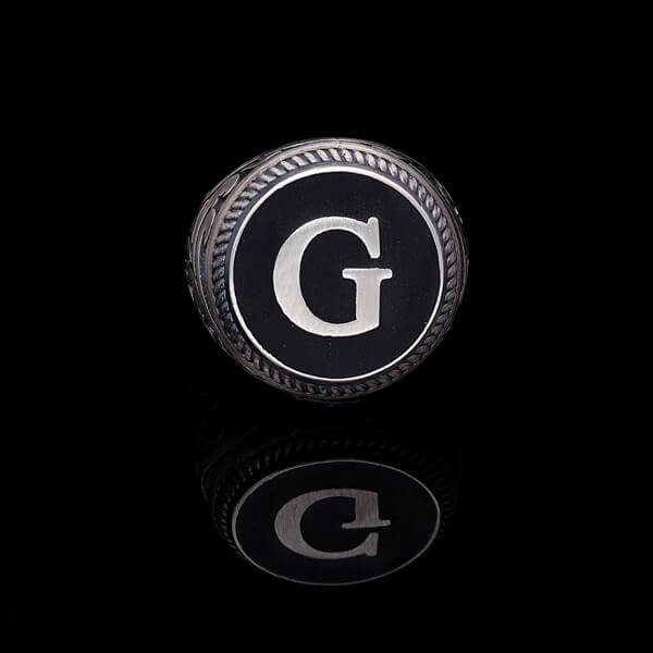 Men’s Sterling Silver Matte Enamel Personalized Ring