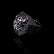 Men’s Sterling Silver Wolf Ring Octagonal