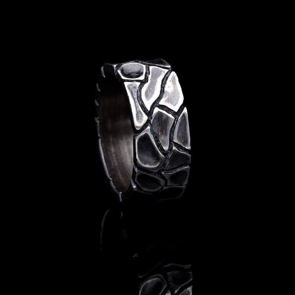 Men’s Sterling Silver Asymmetric Carved Ring