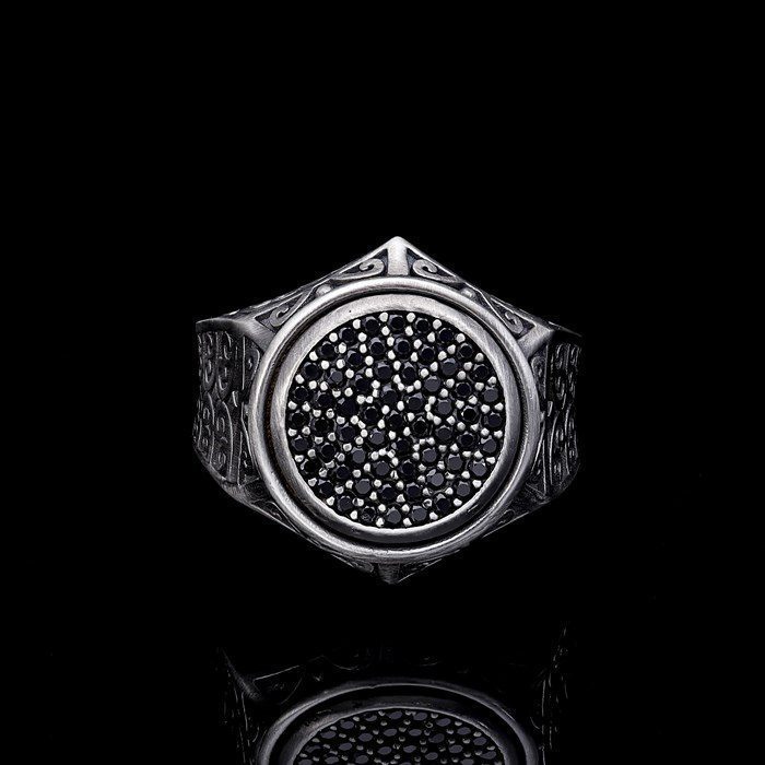 Men’s Sterling Silver Black Zircon Stone Ring
