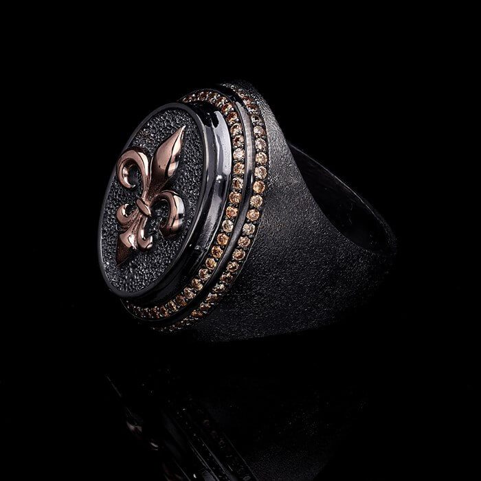 Men’s Sterling Silver Fleur De Lys Gold Plated Ring