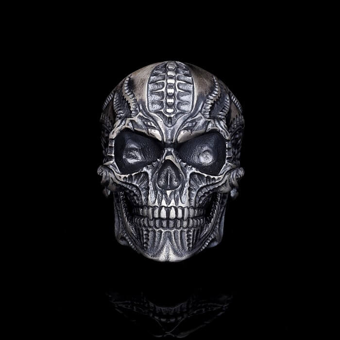 Men’s Sterling Silver Unique Biker Skull Ring