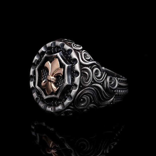 Men’s Sterling Silver Fleur De Lys Gold Plated Ring