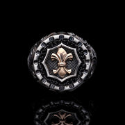 Men’s Sterling Silver Fleur De Lys Gold Plated Ring