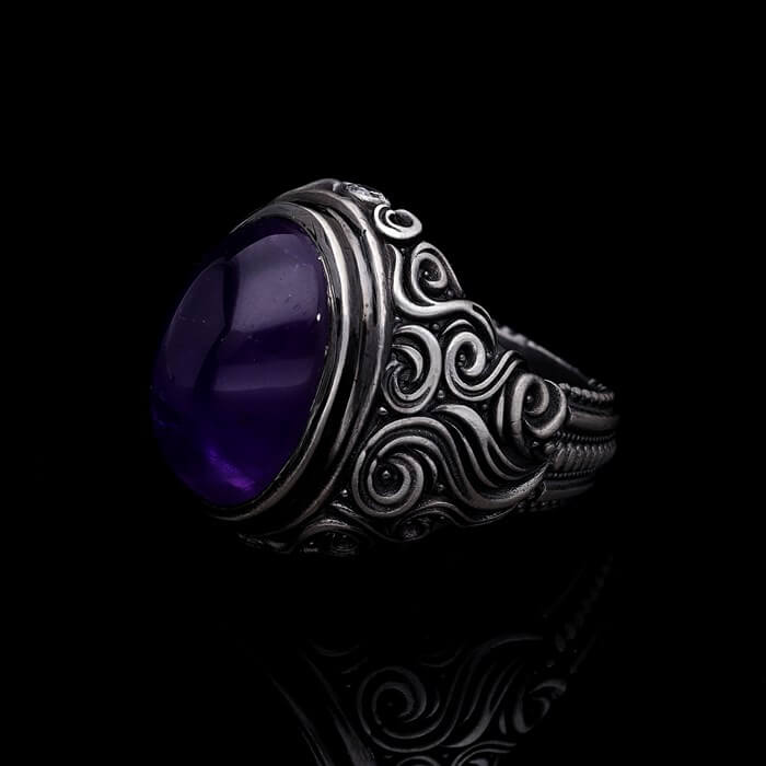 Men’s Sterling Silver Amethyst Oval Ring