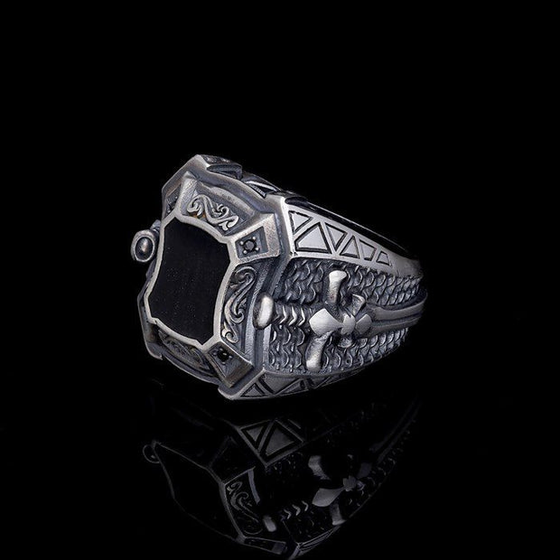 Men’s Sterling Silver Sword Onxy Ring