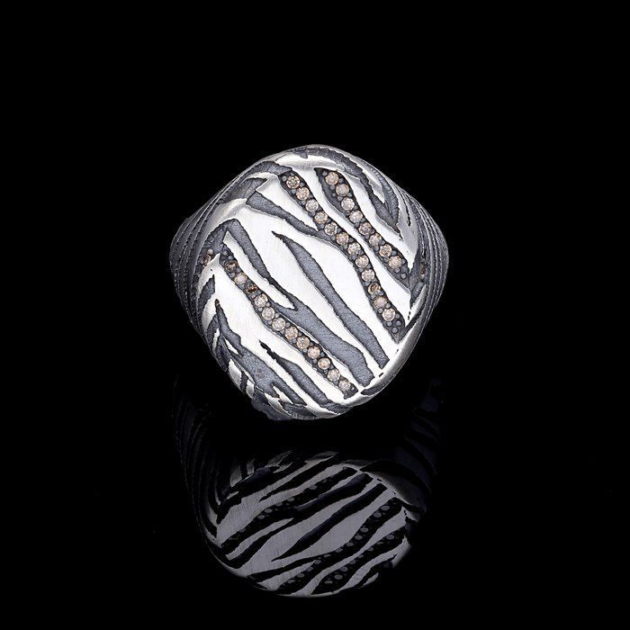 Men’s Sterling Silver Zebra Oval Ring