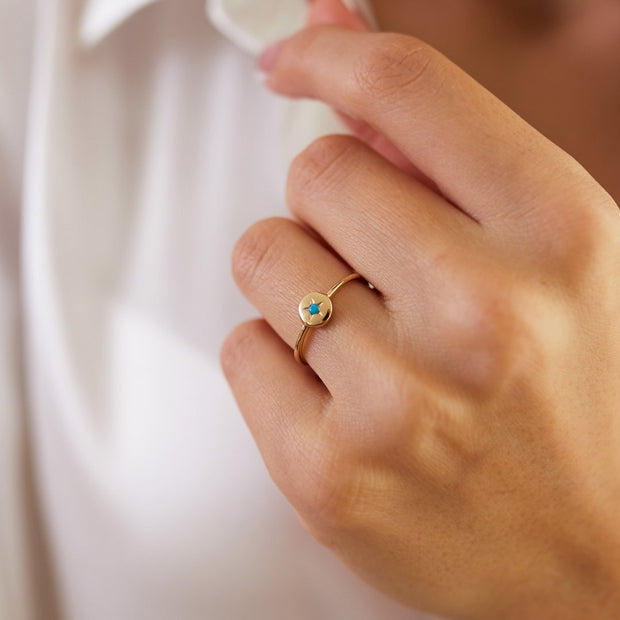 14k Gold Star Turquoise Ring
