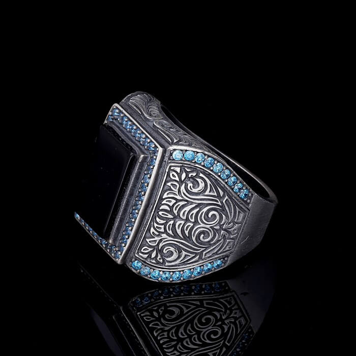 Men’s Sterling Silver Rectangular Onxy Ring