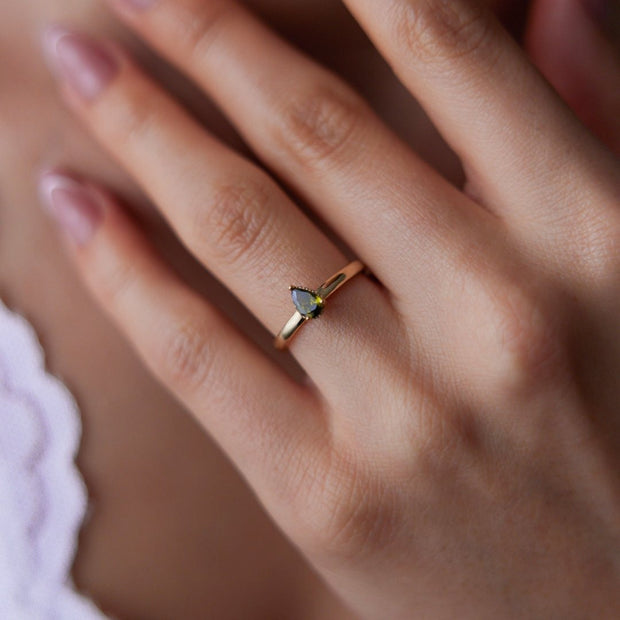 14k Gold Colorful Stone Teardrop Ring