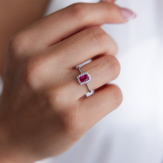 14k Gold Ruby Baguette Ring