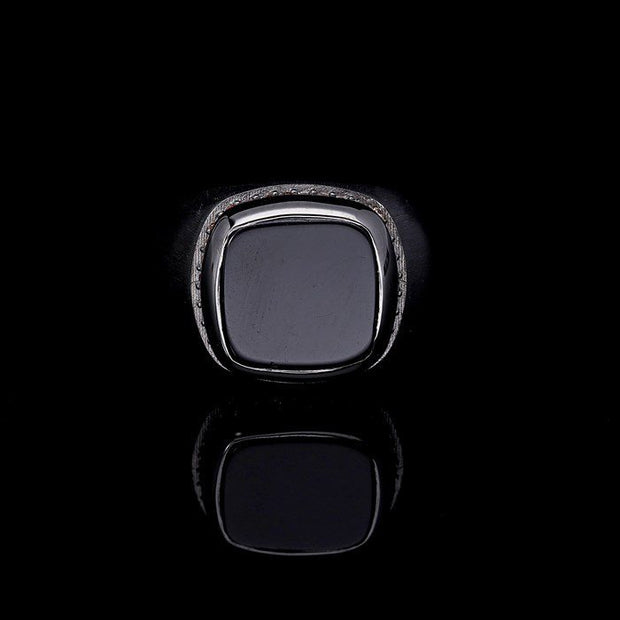 Men’s Sterling Silver Onxy Square Ring