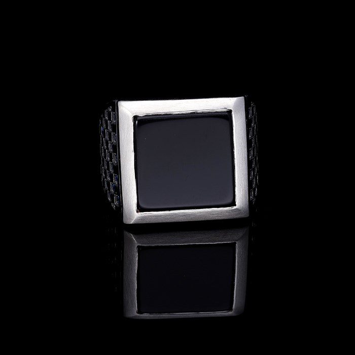 Men’s Sterling Silver Onxy Square Ring