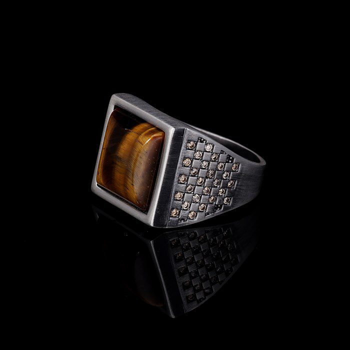 Men’s Sterling Silver Tiger Eye Square Ring