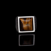 Men’s Sterling Silver Tiger Eye Square Ring