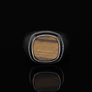 Men’s Sterling Silver Tiger Eye Square Framed Ring