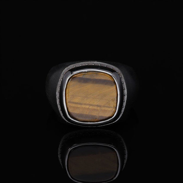 Men’s Sterling Silver Tiger Eye Square Framed Ring