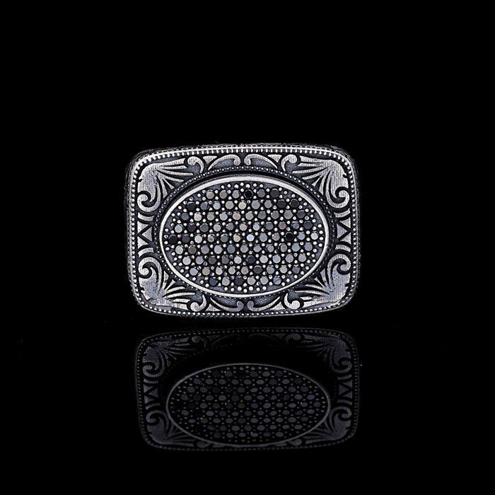 Men’s Sterling Silver Oxide Pencil Embroidered Ring
