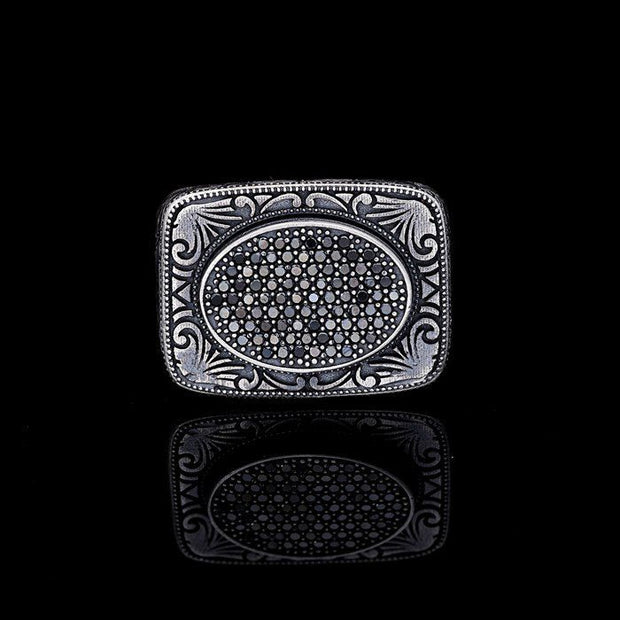 Men’s Sterling Silver Oxide Pencil Embroidered Ring