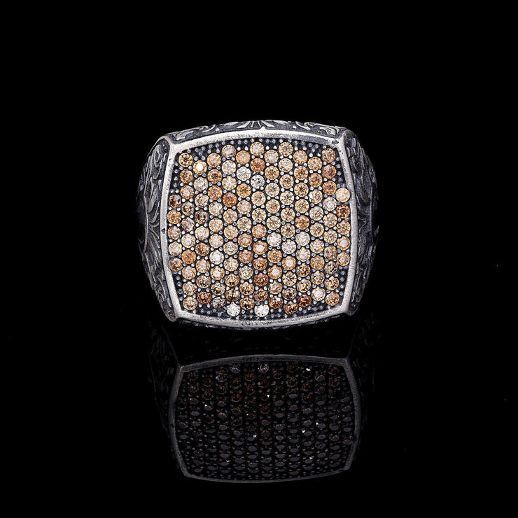 Men’S Sterling Silver Champagne Stone Pencil Embroidered Ring