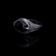 Men’s Sterling Silver Fleur de Lys Detail Onyx Stone Ring