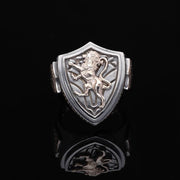 Men’s Sterling Silver Shield Detailed Rodium Plating Lion Ring