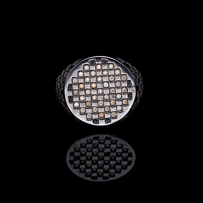 Men’s Sterling Silver Champagne Stone Checker Ring