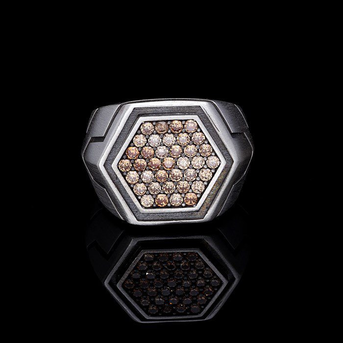 Men’s Sterling Silver Champagne Stone Hexagon Ring