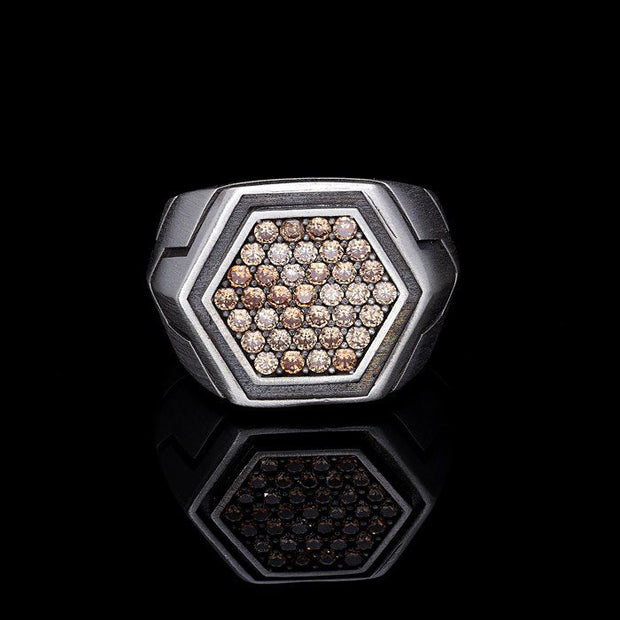 Men’s Sterling Silver Champagne Stone Hexagon Ring