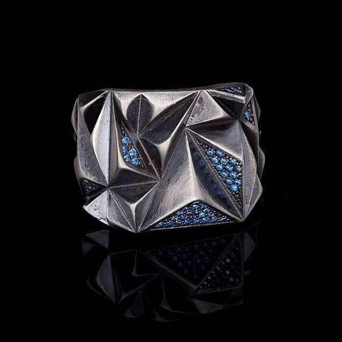 Men’s Sterling Silver Everest Blue Stone Ring - Main Image