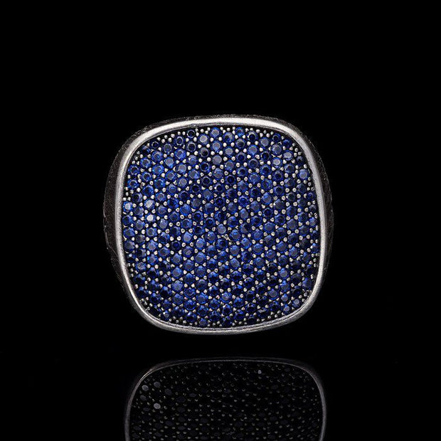 Men’s Sterling Silver Blue Stone Square Ring