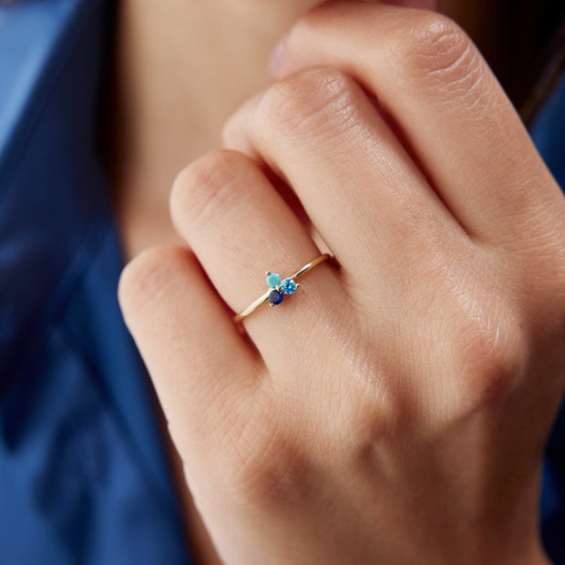 14k Gold Shades of Blue Topaz Ring