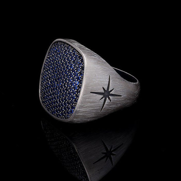 Men’s Sterling Silver Blue Stone Square Ring