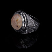 Men’s Sterling Silver Rutile Quartz Embroidered Ring