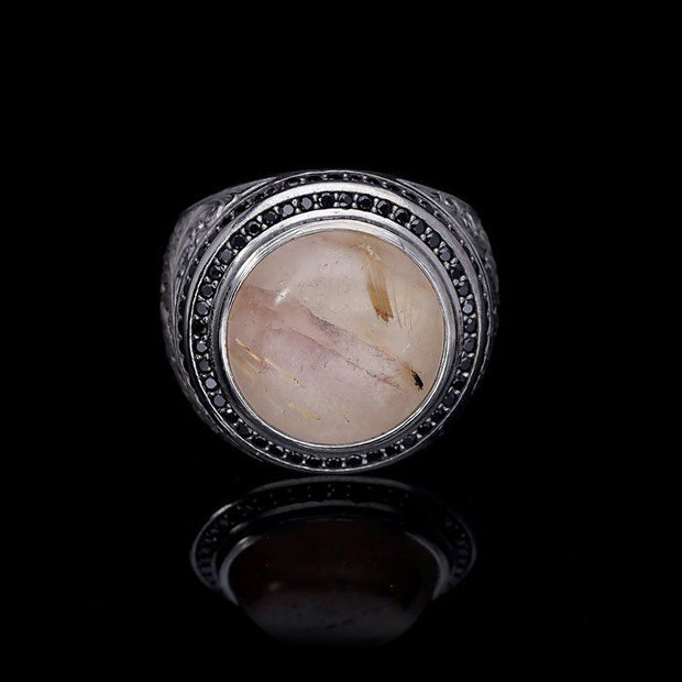 Men’s Sterling Silver Rutile Quartz Embroidered Ring