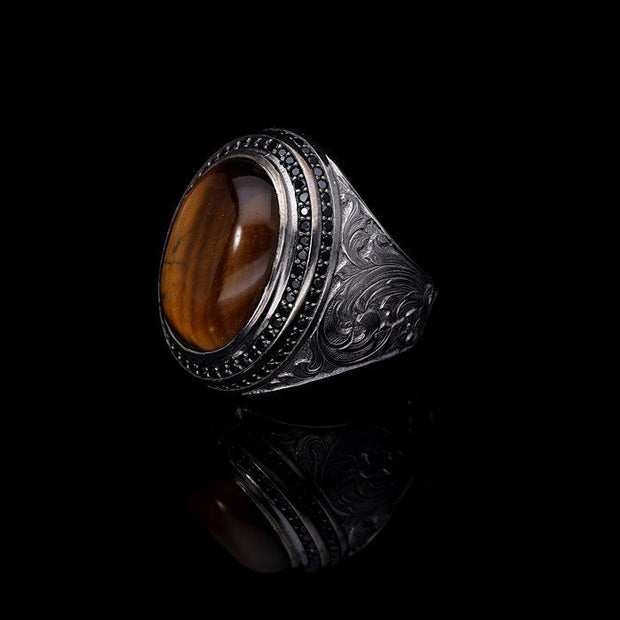 Men’s Sterling Silver Tiger Eye Oval Ring