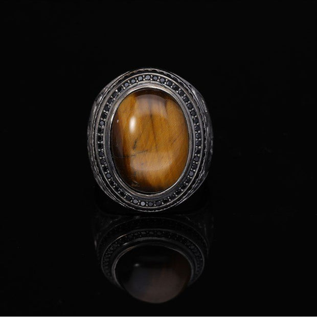 Men’s Sterling Silver Tiger Eye Oval Ring