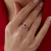 14k Gold Ruby Look Heart Ring