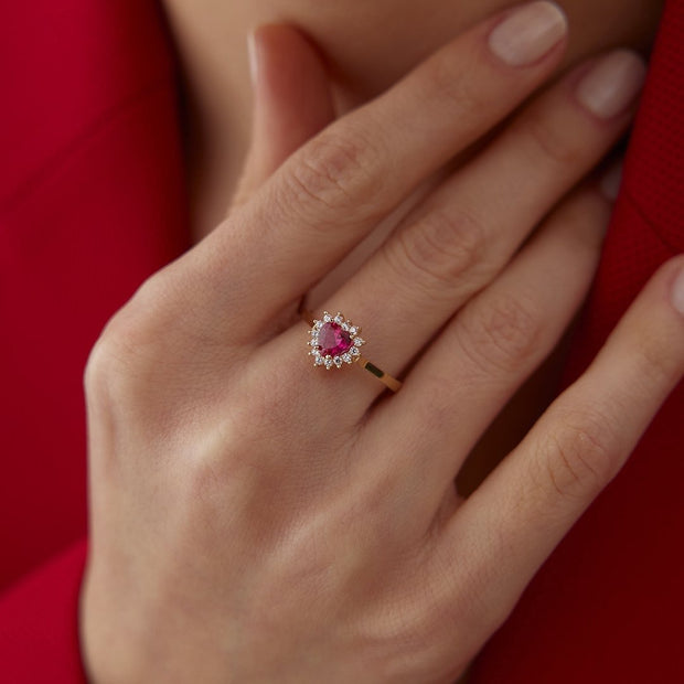 14k Gold Ruby Look Heart Ring