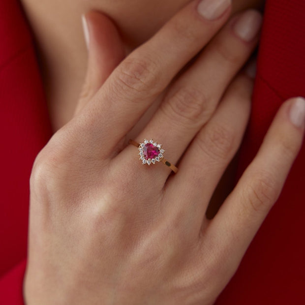14k Gold Ruby Look Heart Ring