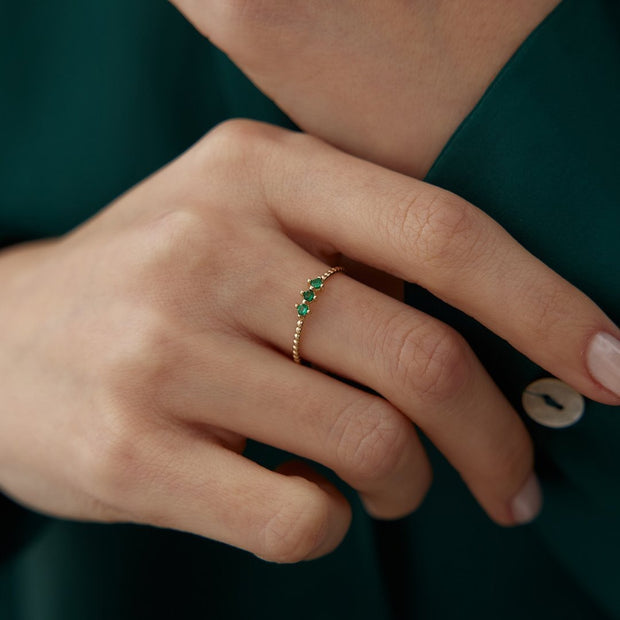 14k Gold Tria Light Green Ring