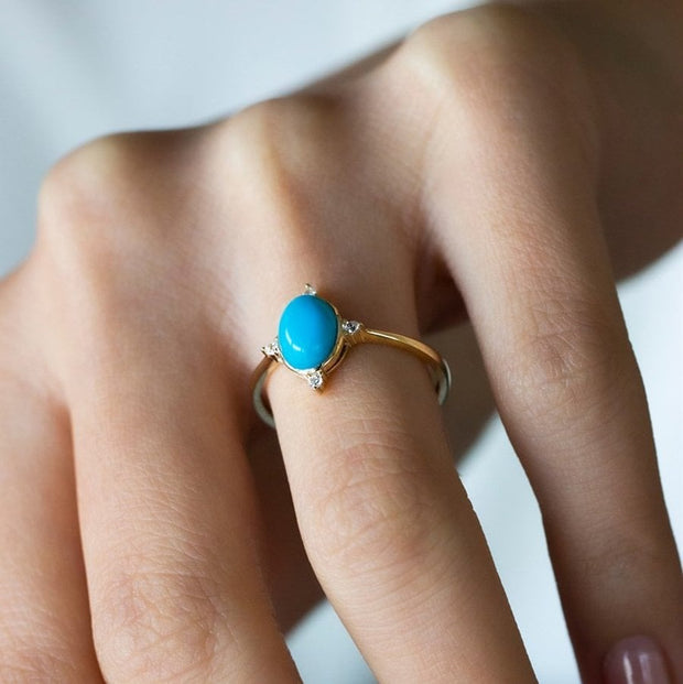 Turquoise and Small Crystal Ring