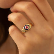 14k Gold Hexagon Ruby Colored Ring