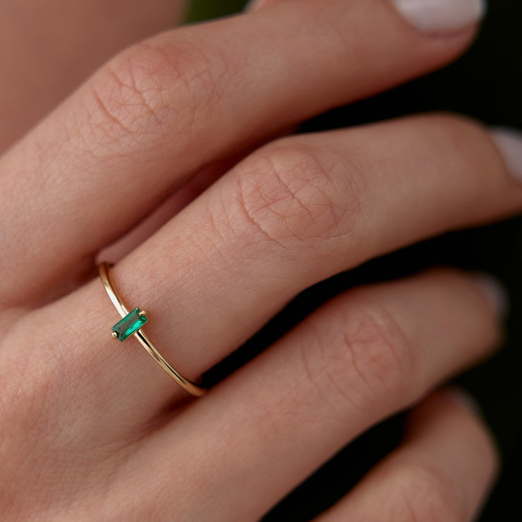14k Gold Slim Light Green Ring