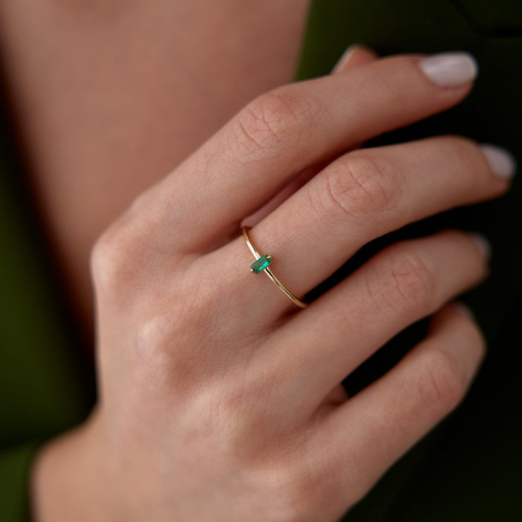 14k Gold Slim Light Green Ring