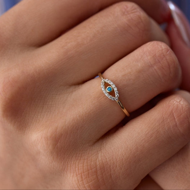 evil eye ring, gold evil eye ring
